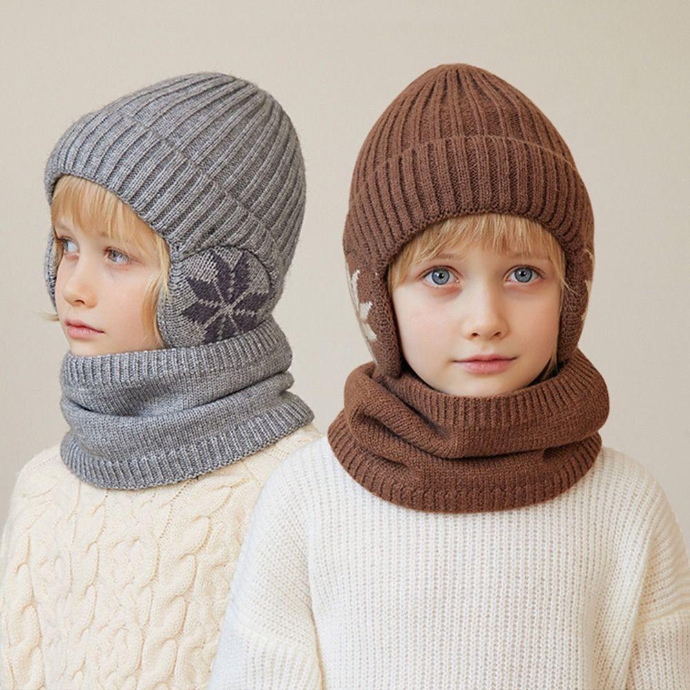 2Pcs/Set Fleece Children Hat Scarf Set Ear Protection Beanie Hat Scarf Neck Warmer  Boys Girls