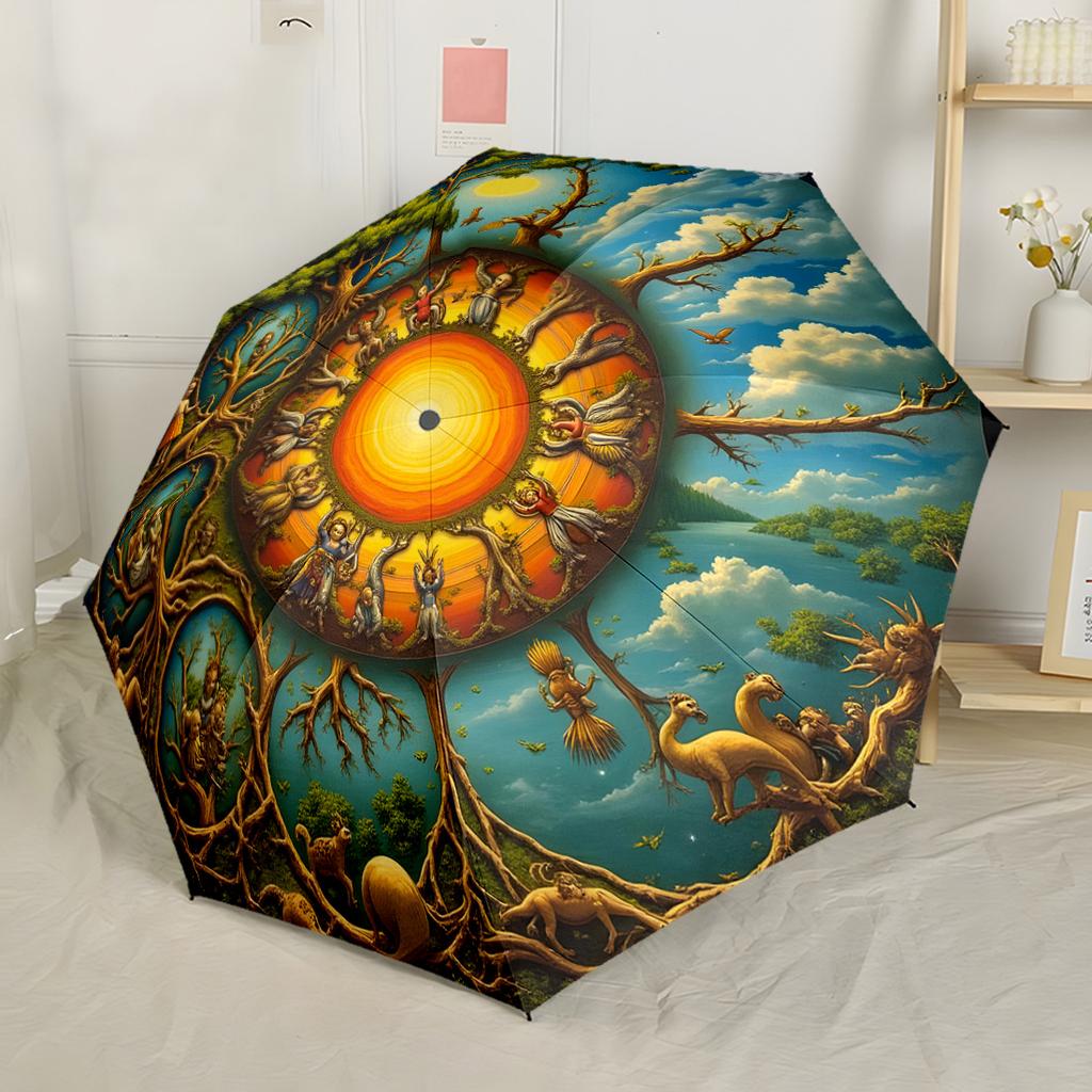 Autumnal Fantasy With Lady Portable Automatic Umbrella Retractable Design with 8-Rib Durability Compact Design Travel Essential Outdoor Accessory