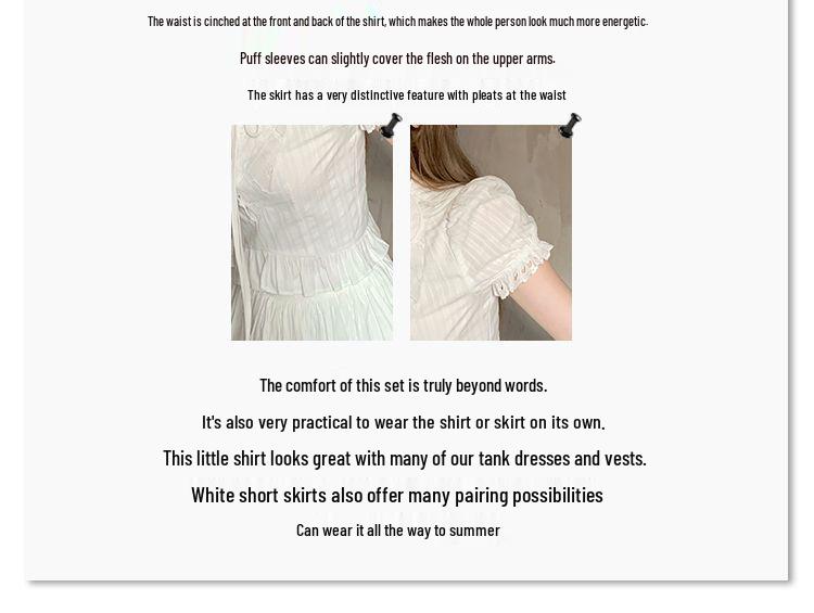 2026 Summer French Slim-fit Peter Pan Collar White Shirt and Embroidered Heart Skirt Set for Women