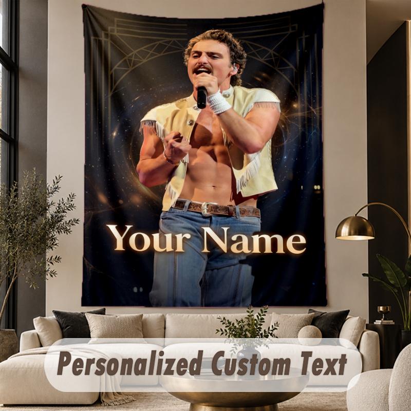 Tapeçaria com Estampa de Texto Personalizado Padrão Benson Boone Grande Pendurado na Parede Decoração de Quarto Interno