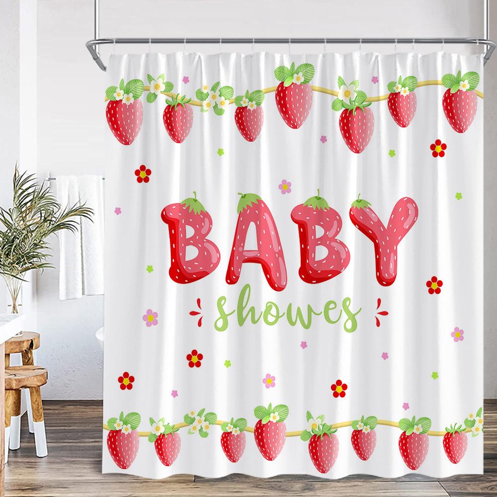 Erdbeer-Mädchen Rosa Duschvorhang Badezimmer Deko Frucht Sommer Kinder Schleifenmuster Schick Modern Frau Polyester Badewannenvorhang