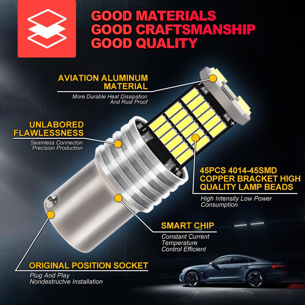 1156 P21W BA15S 180°LED Brake Lights 6000K Lamp Stop light Bulbs Turn Signal 4014 45SMD Chips Universal License Plate Light
