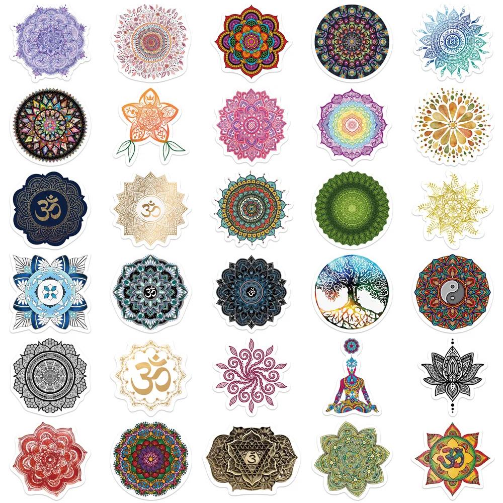 60Pcs Mandala Flowers Yoga Cartoon Graffiti Stickers Decals Decoration Diy Skateboard Notebook Phone Laptop Cute Sticker
