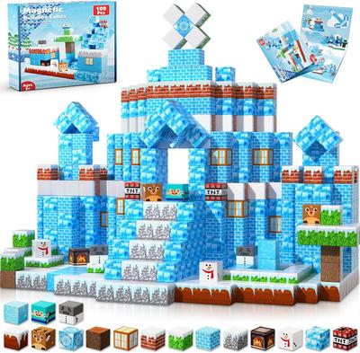 Bloques Magnéticos 200 Piezas Construye Castillo de Hielo Set de Construcción STEM Montessori Sensorial Cubo Magnético Regalo de Navidad Cumpleaños 100 Piezas