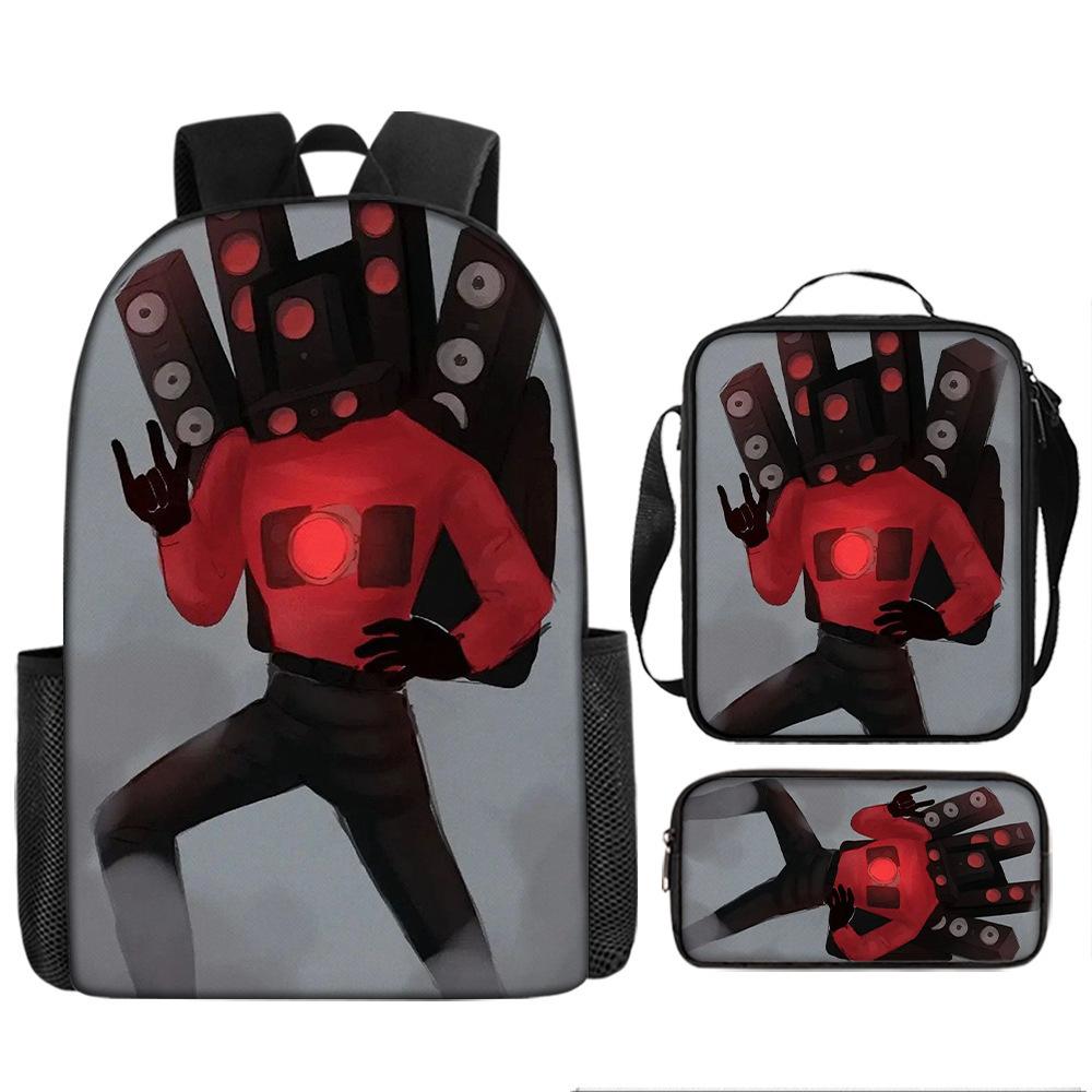 Luxe Nieuwigheid Bijzonder Cool Skibidi Toilet 3D Print 3 stuks/Set leerling Schooltassen Laptop Dagrugzak Rugzak Lunchtas Etui
