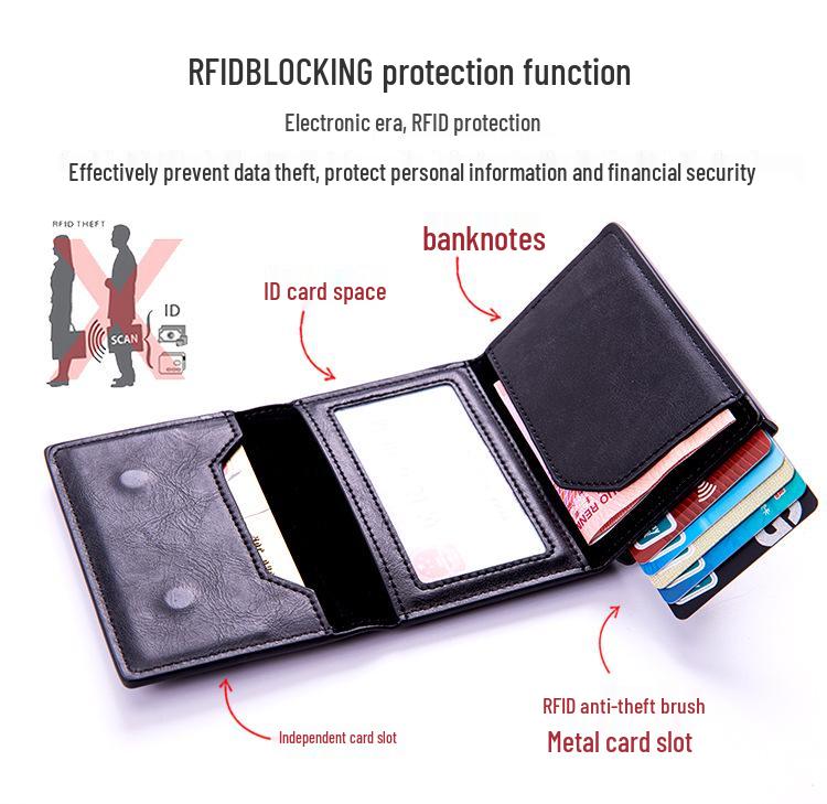 RFID Apple AirTag Tracker Protective Case with Crazy Horse Card Holder and Carbon Fiber Finish