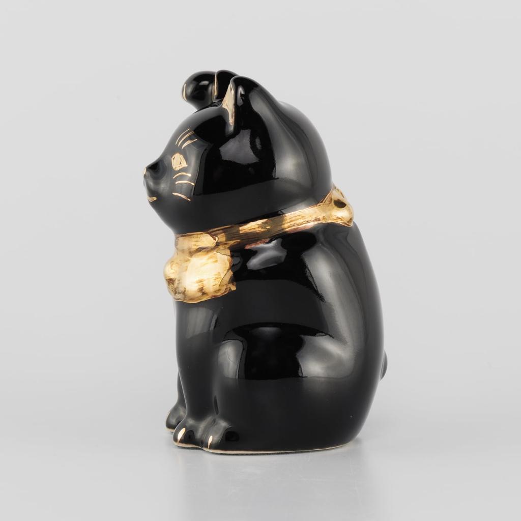 Seto Ware Black with Right Paw In Approximately 5cm In Diameter and 9cm In Mini Good Luck Made In Maneki-neko (beckoning Cat) Figurine, Gold, Height,