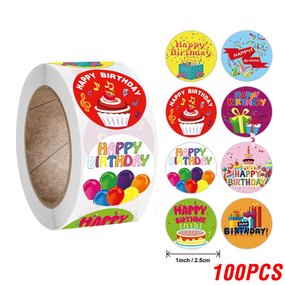 

100-500pcs 8 Kinds Of Happy Birthday Stickers 1 Inch Round Party Gift Wrapping Cake Scrapbook Card Decoration Label