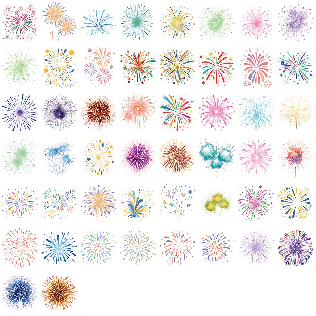 50 Transparent Cartoon Watercolor Firework Sticker Pack Waterproof Transparent PET Hand Account Decorative Guitar Notebook