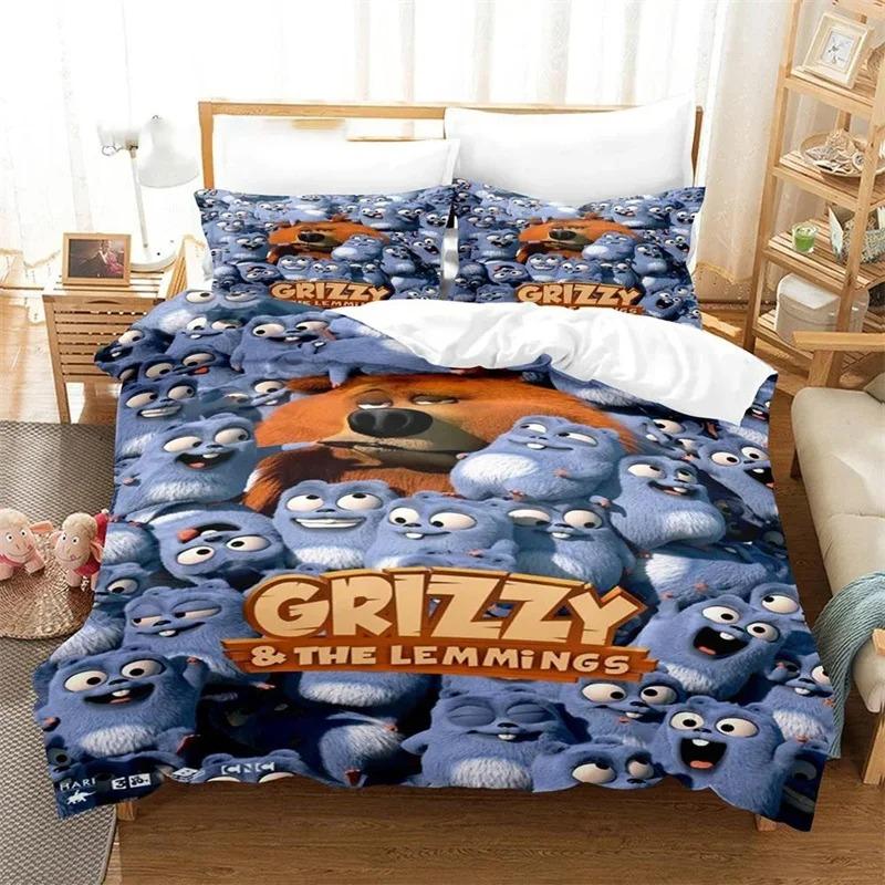Set Biancheria da Letto 3D Grizzy e Lemmings King Queen Twin Size Copripiumino Piumone Trapunta Federa per Bambini Ragazzi