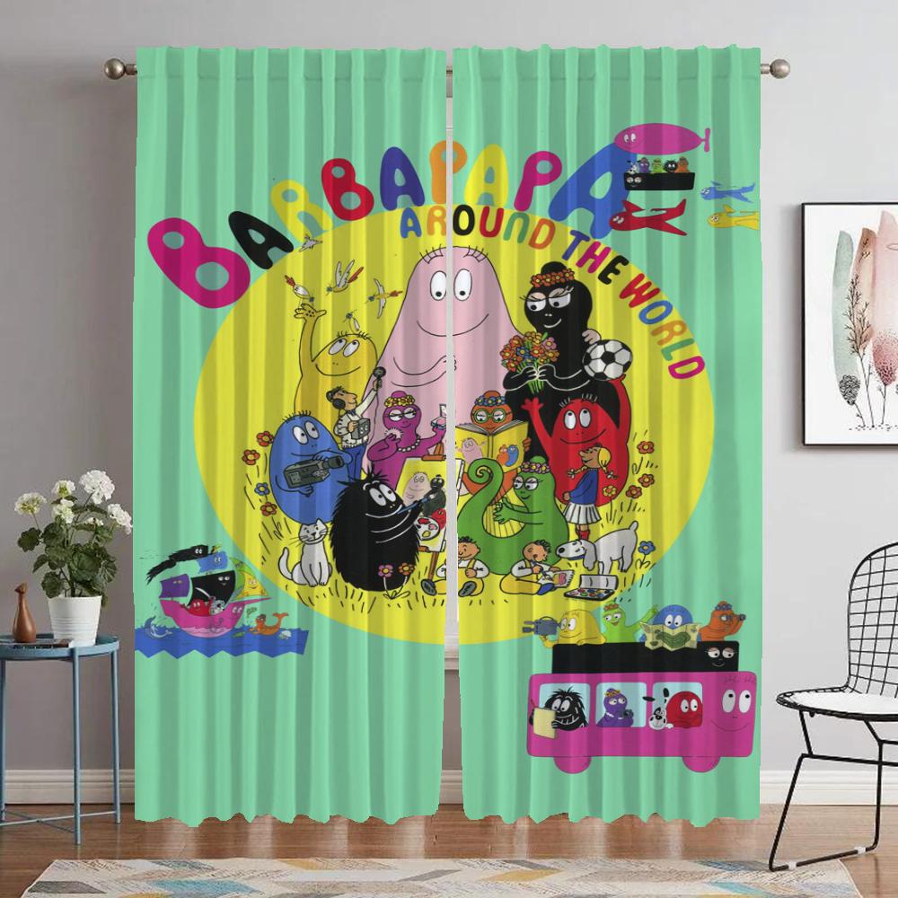 Les Barbapapa Window Curtain for Room 2 Panel Kitchen Curtains Partition Tulle for Bedroom Shades Home Interior Curtains Living