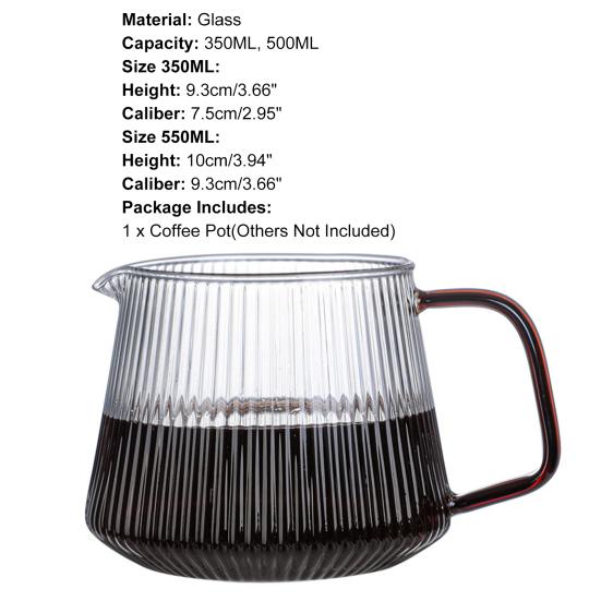 Cafetera de 350ML/500ML con Pico en Forma de V Diseño Rayado Vidrio Patrón Vertical Cafetera para Compartir Café para el Hogar