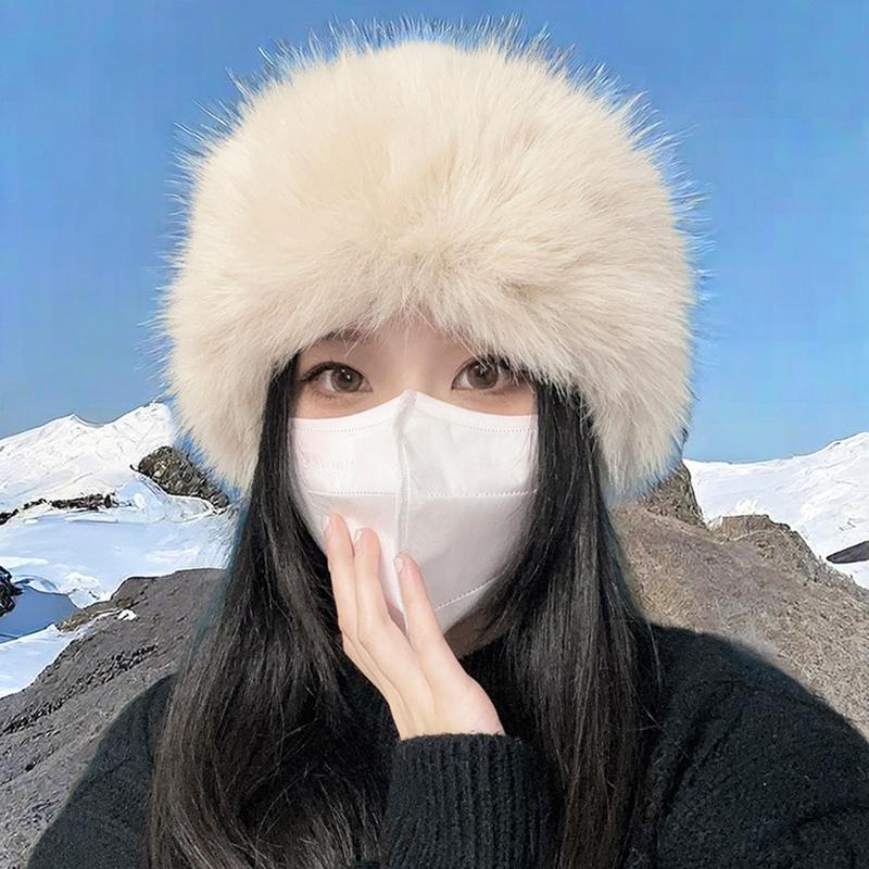 White Imitation Fur Plush Hat Women's Autumn and Winter Thickened Ear Protection Warm Fluffy Bucket Hat Cold Mongolia Hat