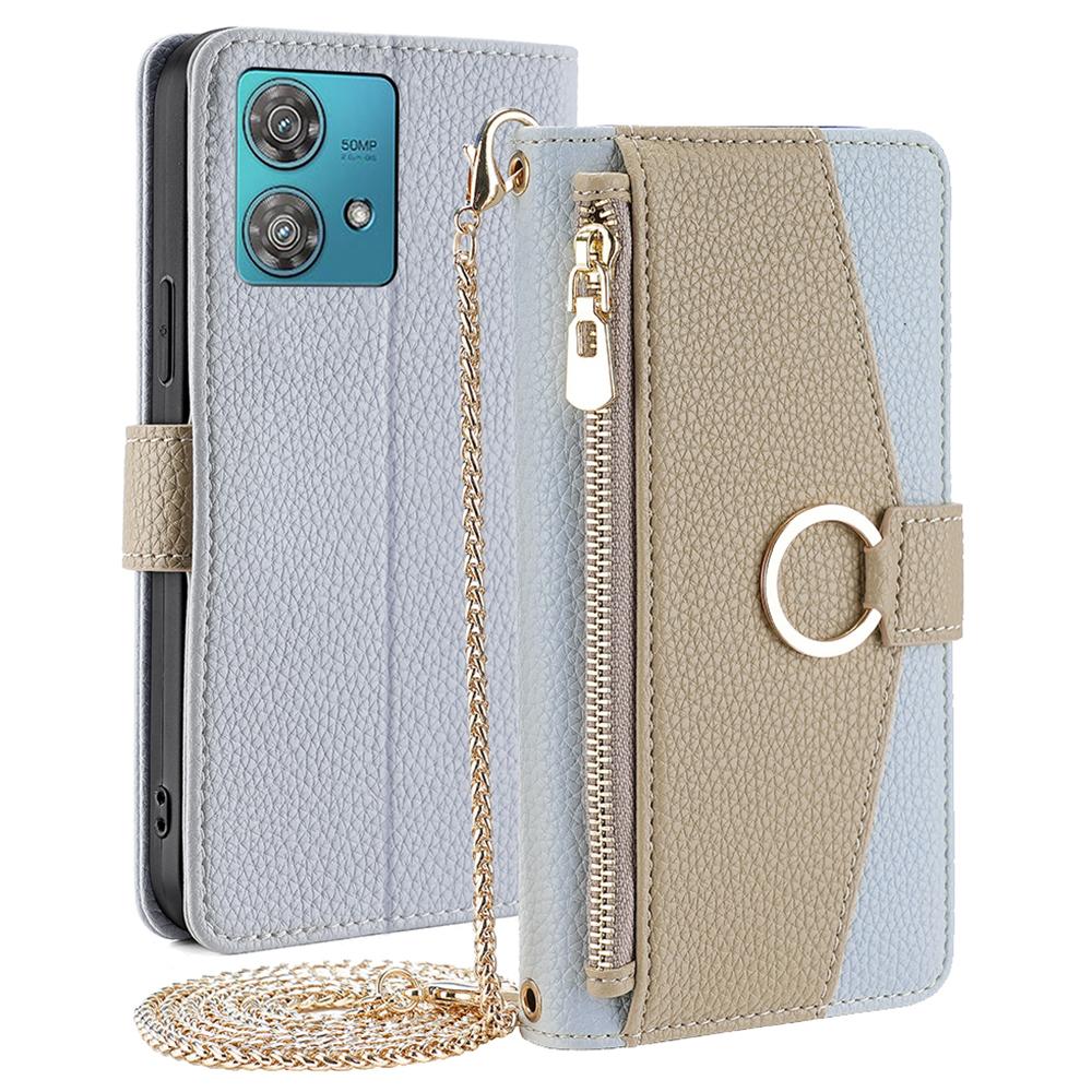 For Motorola Edge 40 Neo 5G Case PU Leather Makeup Mirror Cover with Crossbody Strap