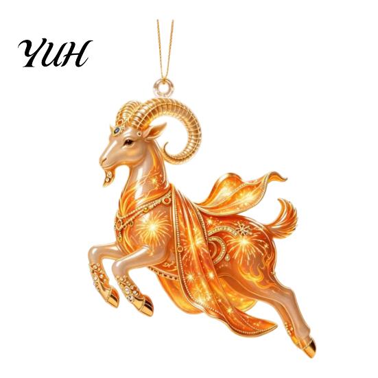 Festive Atmosphere Party Decor Galloping Goat Hanging Ornament, 2D Flat Acrylic Pendant, New Year Unique Animal Pattern Pendants Decoration