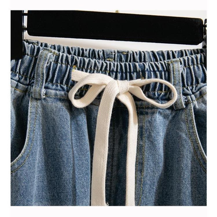 Women Autumn Loose Casual Denim Blue Wide Leg Pants Elastic Basic Trousers Plus Size Long Jeans