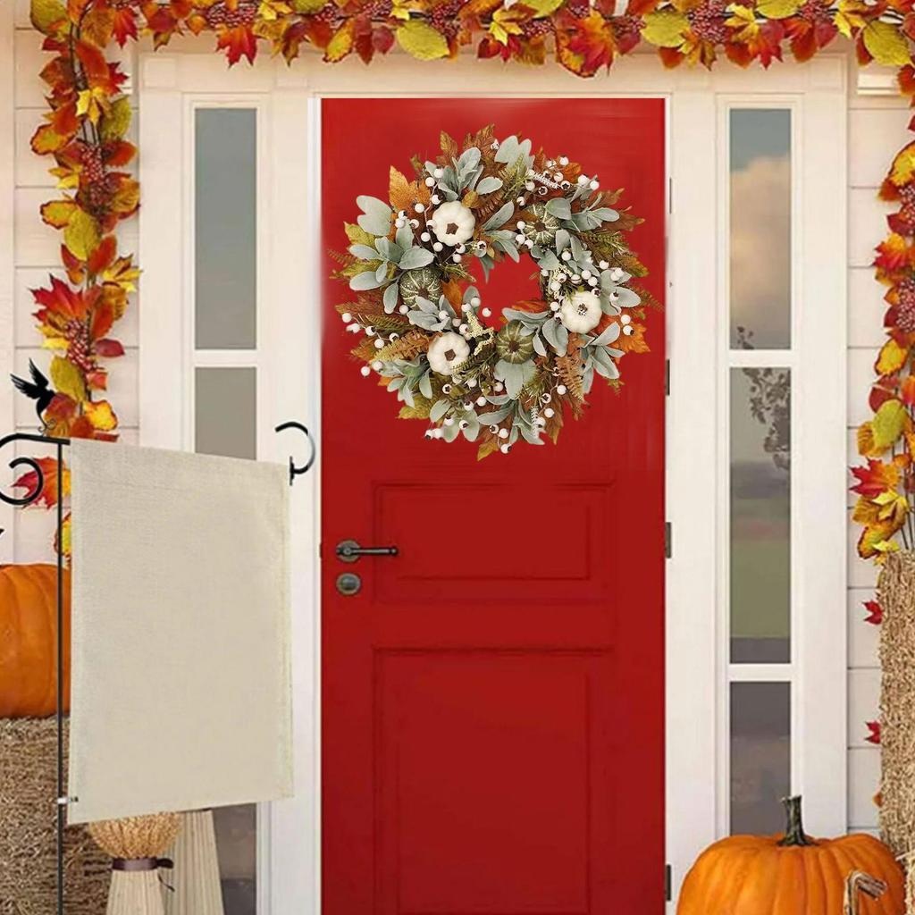 Autumn Wreaths For Front Door Fall Halloween Wreath With Pumpkin Outside Decor Holiday Home Decor For Harvest Indoor Fireplace
