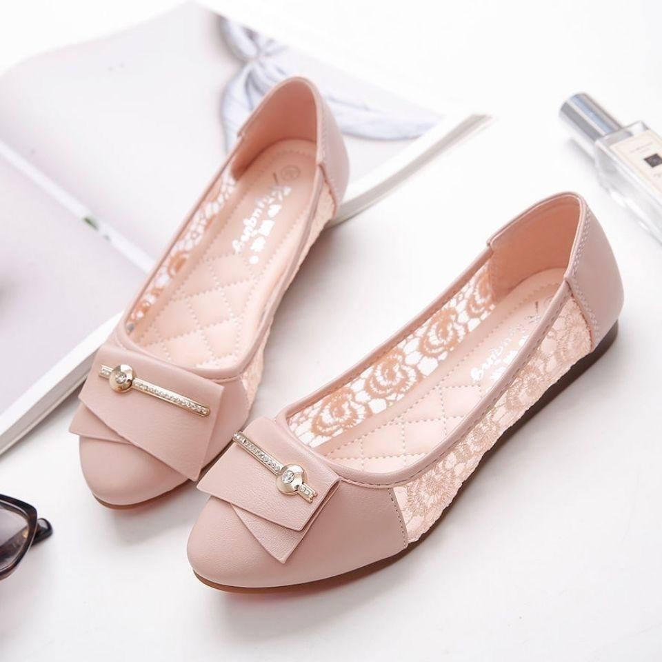 Letní Mělké Boty s Kulatou Špičkou, Univerzální Krajkové Dírkované Jednoduché Boty pro Ženy