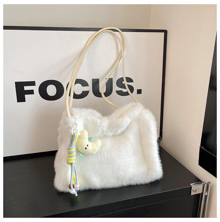 Bolsa Tote Transversal e de Ombro de Pelúcia Fofa Estilo Coreano
