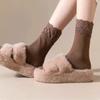 1Pair Lace Keep Warm Thicken Winter Socks Self-heating Fleece-lined Cotton Snow Socks