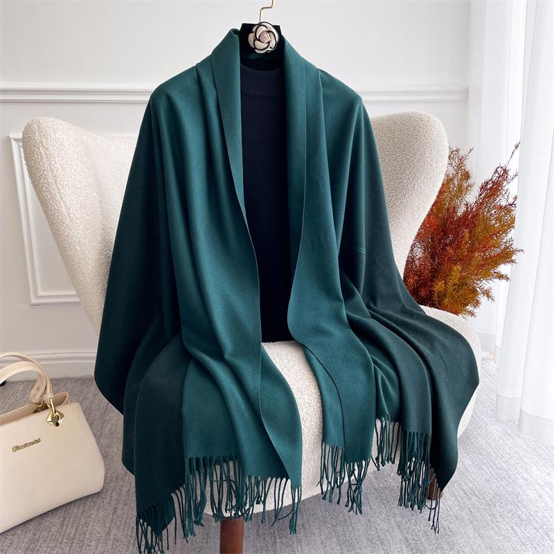 Fashion Solid Cashmere Warm Scarf for Women New Design Pashmina Winter Double Color Shawl Wraps Bufanda Tassel Blanket Poncho