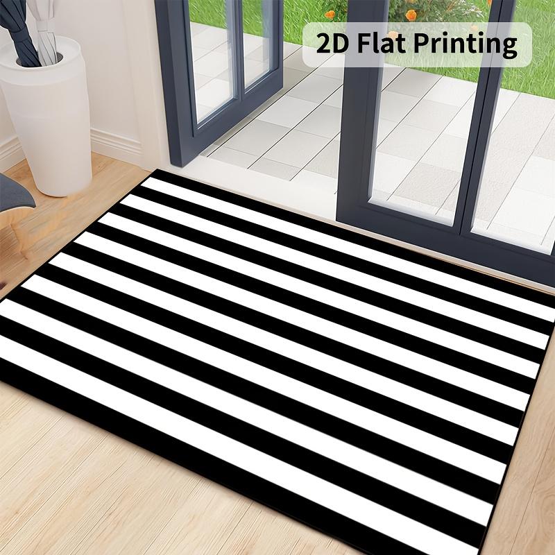 Black and White Striped Doormat, Modern Geometric Indoor Outdoor Entrance Non Slip Rug, Washable Kitchen Area Carpet