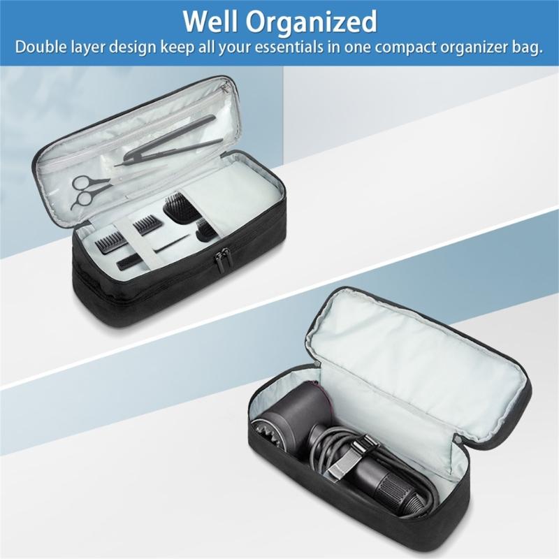 Double-layer Hair Dryer Carrying Case Portable Travel Storage Bag Universal Zipper Organizer Bag for Hair Curler Tools