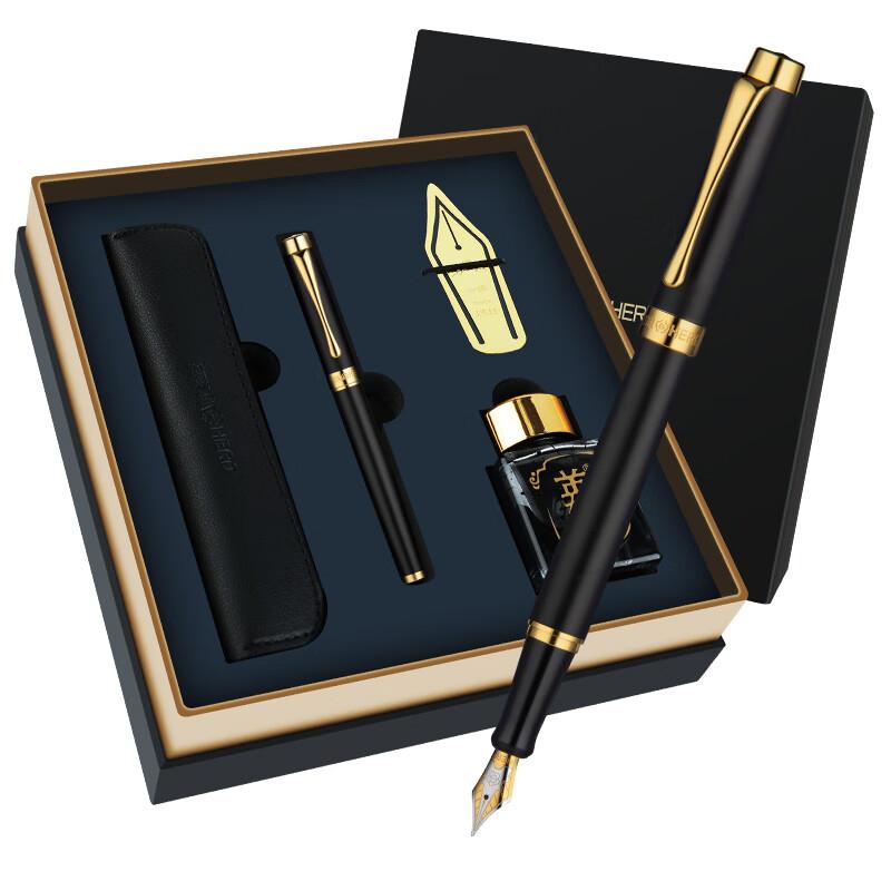HERO 1519A Classic Business Adult Fountain Pen Iridium Nib Black F Tip Ink Gift Set Four-Piece New Year Birthday Signature Pen