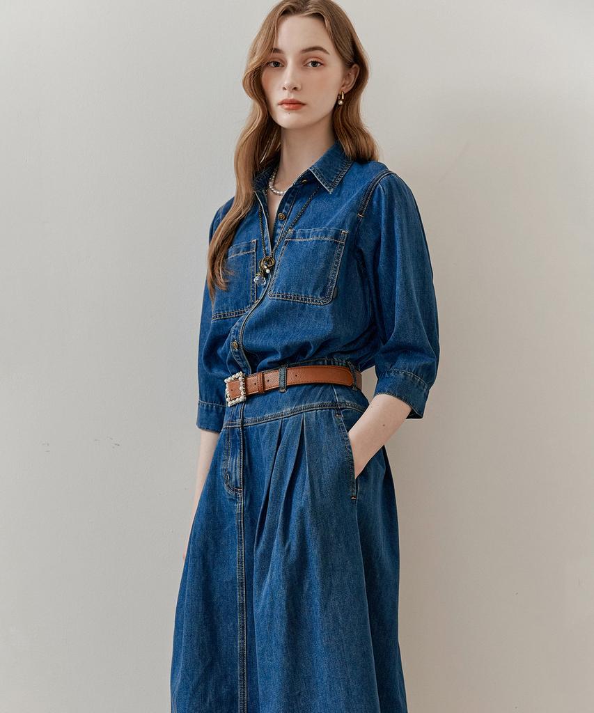Maja Natural Washed Two-In-One Shirt Denim Long Dress