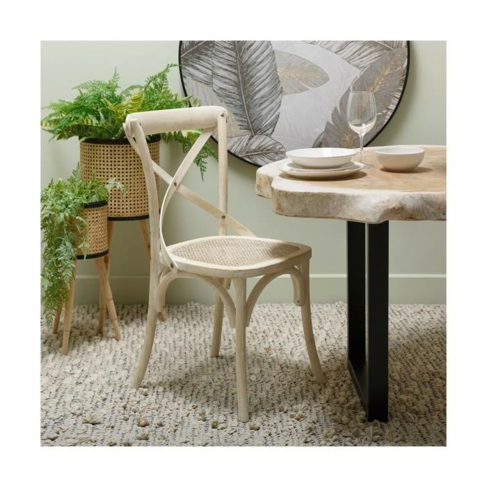 Chaise De Salle À Manger - Bois Blanc - Rotin - 45 X 42 X 87 Cm