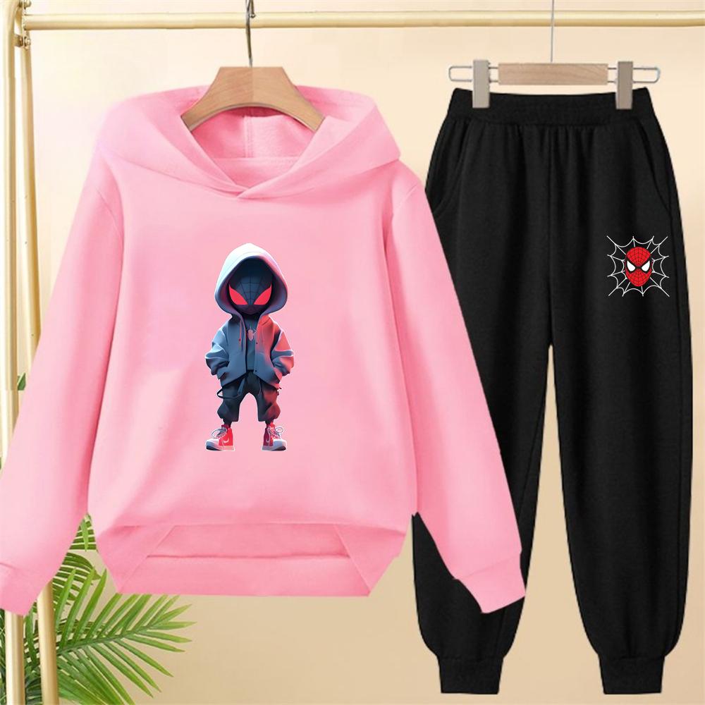 Black Spider-Man Children's hoodie girls boy clothing tops+pants set leisure outerwear sweatshirt Suitable