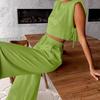 Fashion Cotton and Linen Suit Women's Clothing 2025 Summer New Shoulder Pads Sleeveless Top Trousers Two-piece Set European and American Casual