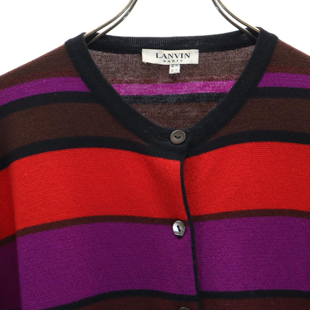 LANVIN Border Pattern Long sleeve knit cardigan 40 Brown etc Women Used