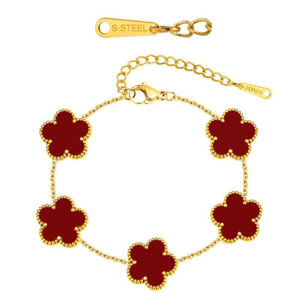 Women Flower Charms Bracelet 18K Gold Plated, Stainless Steel Lucky Flower Link Wrist Jewelry Birthday Gift