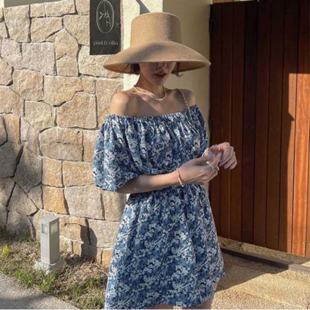 New Arrivals Open Run Women Flower Pattern Off Shoulder Smocked Jumpsuit
