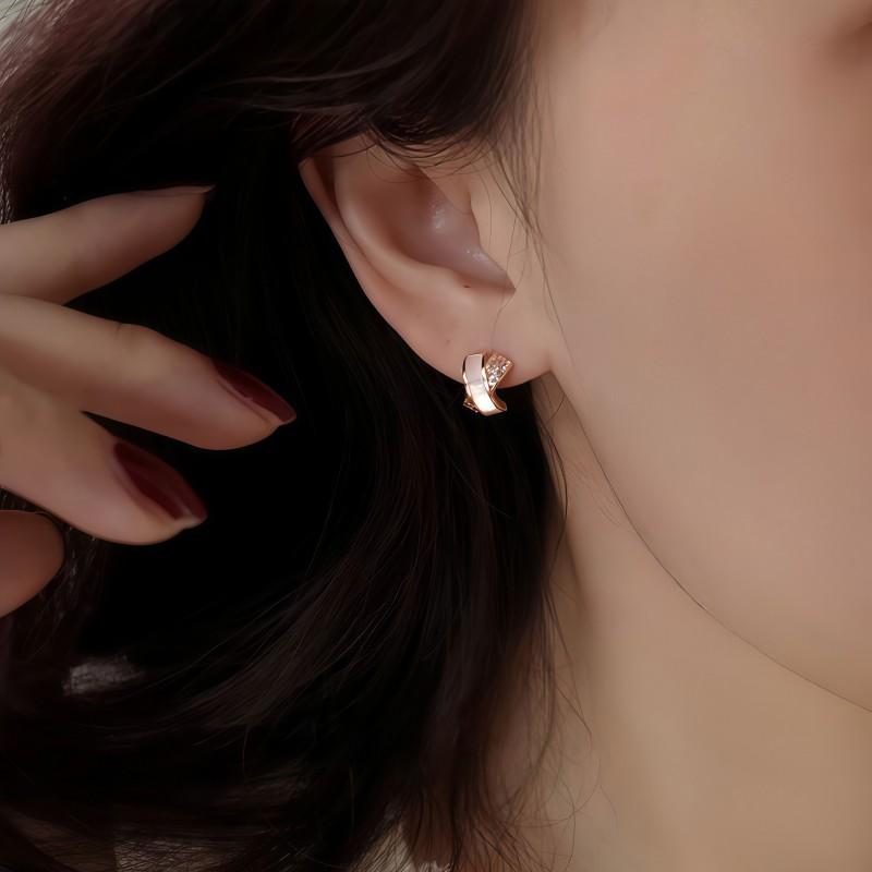 Womens Cross Shell Zircon Earrings Needle Luxury Versatile Jewelry