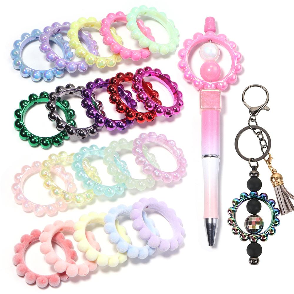 5pcs/lot Hollow Acrylic Beads Round Love Heart Garland Beads DIY Mobile Phone Chain Keychain Crafts Pen Jewelry Making Supplies