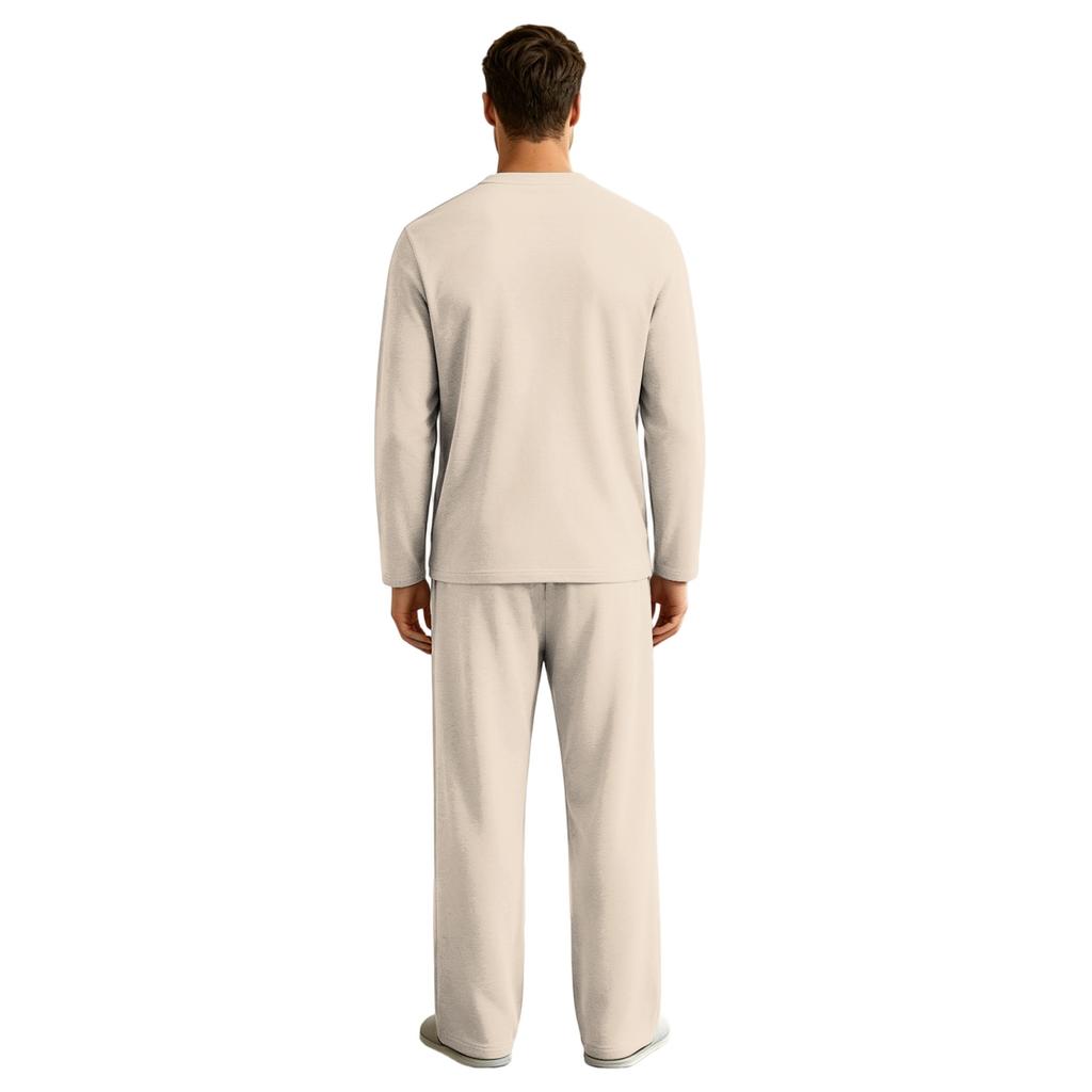 Men's Long Sleeve Pajama Set with Button Fly and Elastic Drawstring Waist for Sleep and
