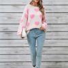 Suéter de Punto de Fondo de Moda Casual para Mujer con Cuello Redondo y Corazón