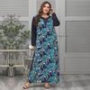 Plus Size Women Elegant Loose Long Sleeve Dress Splicing Spring Summer Print O Neck XL 4XL