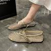 Fashion Woman Sandals Luxury Crystal Rhinestone Fishnet Flat Shoes Woman Designer Rivet Mesh Mary Jane Shoes Ladies Plus Size Sandals