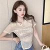 Sexy Bright T-shirts For Women Fashion Tees Black Short Sleeve Rond Neck Girls Y2K Tops Casual Wear For Club Party Cloths Lady Sexy Tees