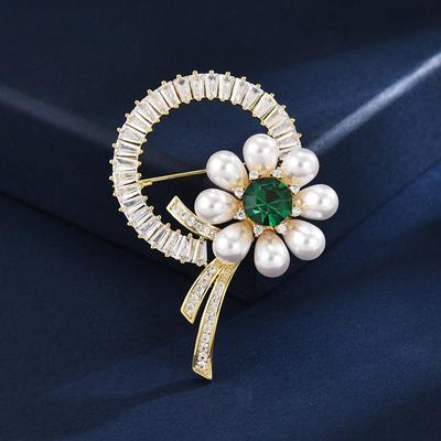Luxus Mode Zirkon Barockperlen Brosche Blazer Zarte Blume Kreis Corsage Accessoires