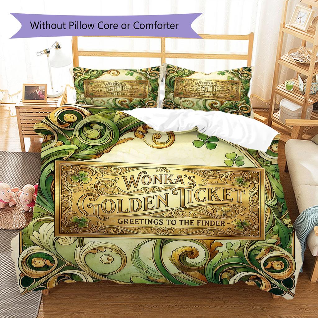 ChocolateFactory Pattern Bedding Quilt Set Quilt Cover Pillowcase Home Decoration Birthday Gift (1 * duvet cover + 2 * pillowcase, without core)