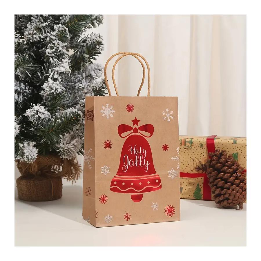 Torba tote z papieru kraftowego z motywem świątecznym 15×20,5×8cm torba na opakowanie prezentowe świąteczne torba na prezenty na przyjęcie bożonarodzeniowe