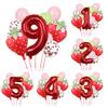 1set 32inch 1-9 Years Old Digital Aluminum Film Strawberry and Red Polka Dot Balloon Set Suitable for Birthday Party Baby Showe