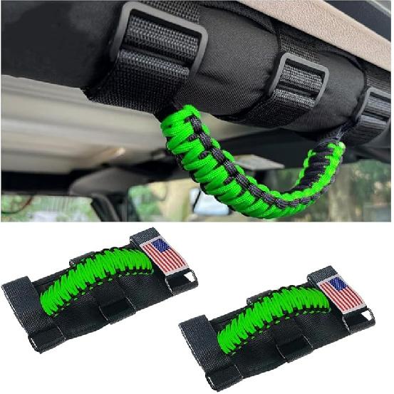HZEL 2PCS Roll Bar Grab Handles, Oxford Cloth Upgrade Metal Buckle Paracord Grip Handles, Durable And Strong Car Accessories, Compatible With