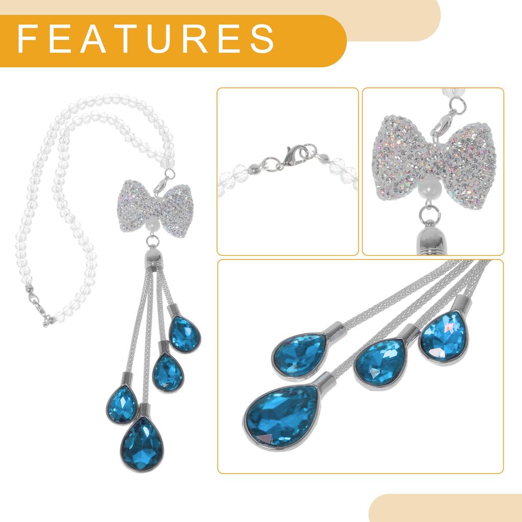 Partuto 1pcs Artificial Crystal Ribbon Droplets Car Rear View Mirror Pendant Accessories Car Hanging Ornament Lake Blue