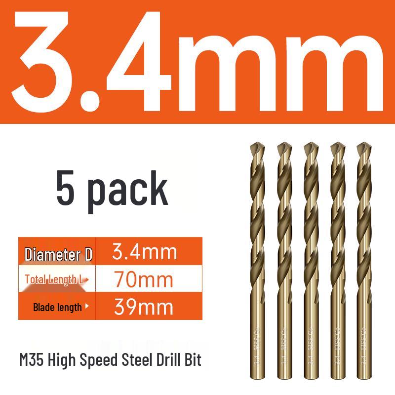 M35 Cobalt Twist Drill Bits Set for Stainless Steel, High Hardness, Straight Shank, Hand & Electric Drills