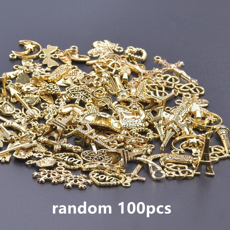 KC Gold Color Random Mix Cute Metal Charm Heart Moon Flower Pendants For Jewelry Making Supplies Handmade Bracelets Charms Bulk